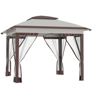 VisioGear 12'*12' Pop Up Canopy Tent with Netting and Carry Bag, Instant Sun Shelter for Parties, Height Adjustable, Beige&Brown, 141"*141"*116.4" - 1 of 4