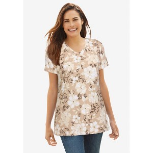 Woman Within Plus Size Perfect Printed Short-Sleeve V-Neck Tee - 1 of 4