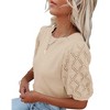 Womens Short Sleeve Lightweight Sweaters Crewneck Knit Pullover Tops with Crochet Sleeve Casual Crochet Blouse Shirt for Spring, Summer - 3 of 4