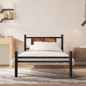 Twin Size Bed Frames with Wood Headboard and Footboard,Strong Metal Slats Support for Twin Bed Platform,No Box Spring Needed,Easy Assembly - 1 of 4