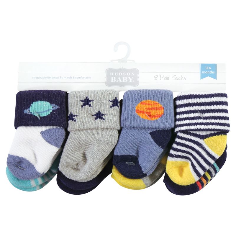 Hudson Baby Infant Boy Cotton Rich Newborn and Terry Socks, Solar System, 2 of 7