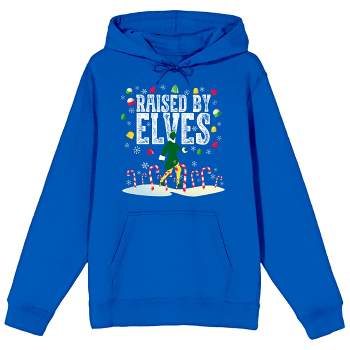 Elf Raised By Elves Long Sleeve Royal Blue Men's Hooded Sweatshirt