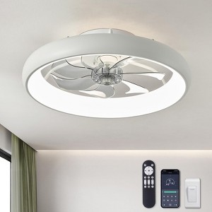 Siljoy Ceiling Fans with Lights and Remote, 20 Inch Low Profile Ceiling Fan, 6 Wind Speeds,  Dimmable LED Light, Smart Ceiling Fan for Bedroom(White) - 1 of 4