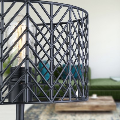 18.5" Black Metal Tripod Table Lamp with Cage Shade