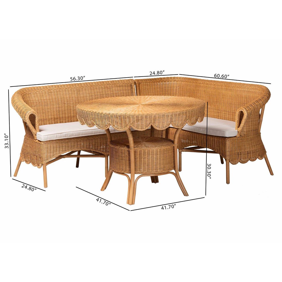 bali & pari Keitha Bohemian Rattan 3  Piece Dining Nook Set Light Honey - thumbnail 9