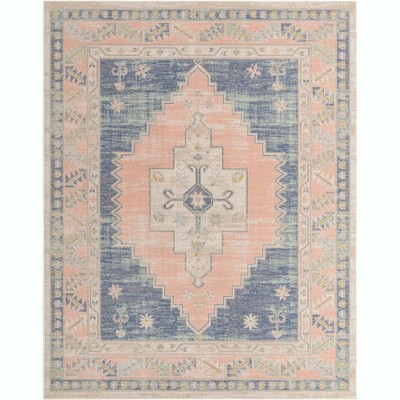 French Blue Medallion 10' x 14' Flat Woven Synthetic Area Rug