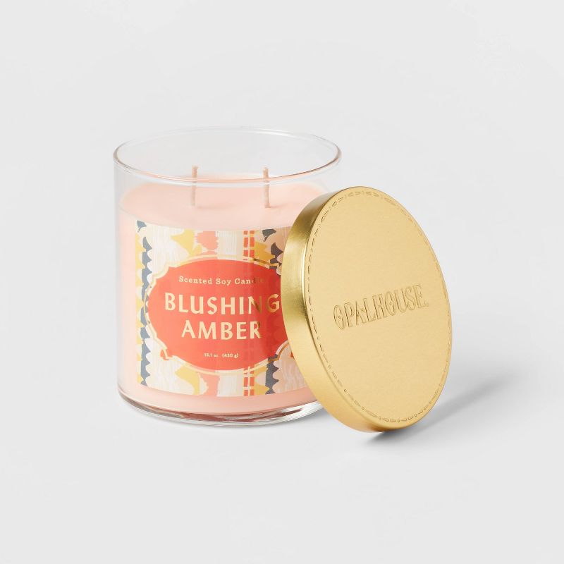 Clear Glass Blushing Amber Lidded Jar Candle Pale Pink - Opalhouse™, 4 of 5