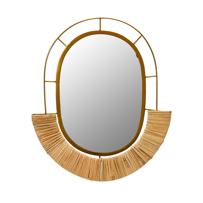 Storied Home Oval Modern Boho Metal and Cane Framed Wall Mirror Natural, 1 of 8