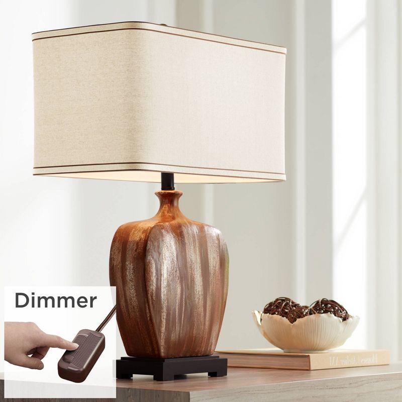 Possini Euro Design Julius Modern Table Lamp 27" Tall Copper Drip Ceramic with Table Top Dimmer Fabric Rectangular Shade for Bedroom Living Room House, 2 of 10