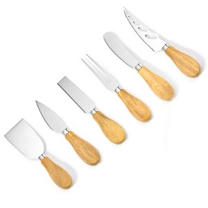 MOVSSOU 6 Pieces Cheese Knife Cutlery Gift Set, Cheese Knives Set Cheese Spreader Slicer Cheese Cutter Cheese Fork Cheese Spreading Knife - 1 of 4