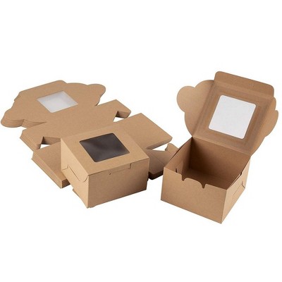 Juvale 25 Pack Bakery Pastry Box Container for Cupcake Donut & Mini Cake , Kraft Paper with Window 4 x 4 x 2.3 in