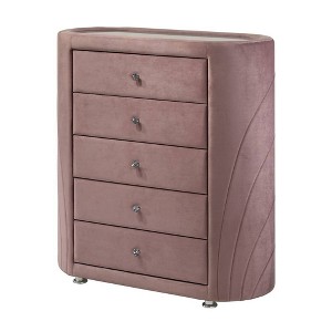 43" Salonia Decorative Storage Drawer Pink Velvet - Acme Furniture: Upholstered, 5-Drawer Chest, No Assembly Required - 1 of 4
