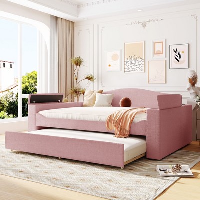 Twin/Full Size Upholstered Daybed with Storage Armrests, Trundle and Latest Integrated Bluetooth Audio System - ModernLuxe