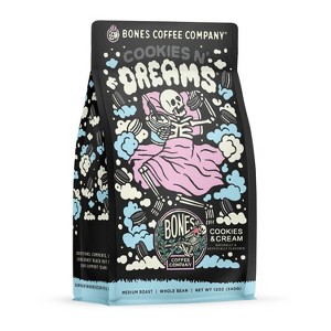 Bones Coffee Company Cookies 'N Dreams Whole Coffee Beans Cookies and Cream Flavor 12 oz Medium Roast (Whole Bean) - 1 of 4