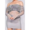 Slickblue Women's Sheer Off-Shoulder Crop Top, Shirred Fishnet Design, Festival Style, Black/Grey & Silver/Tan, Size S-L - 4 of 4