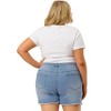Agnes Orinda Women's Plus Size Denim High Waisted Raw Hem Stretched Distressed Lounge Jean Shorts - 4 of 4