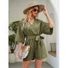 Rompers for Women Summer Casual V Neck Short Belted Wrap Flared Half Sleeve Waist Tie Romper - 3 of 4