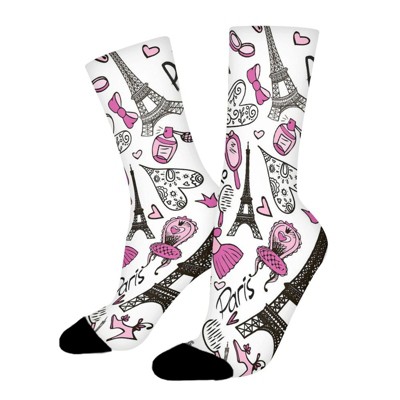 Eiffel Tower Paris Romantic Women Printed Crew Socks Funny Funky Socks Soft Polyester Novelty Gifts for Artists Men