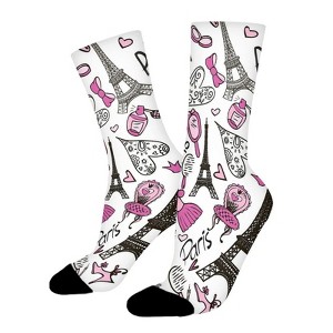 Eiffel Tower Paris Romantic Women Printed Crew Socks Funny Funky Socks Soft Polyester Novelty Gifts for Artists Men - 1 of 1