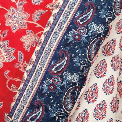 Marbella Red and Blue Cotton 5-Piece Reversible Comforter Set