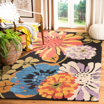 Handmade Black Floral Wool 3' x 5' Area Rug