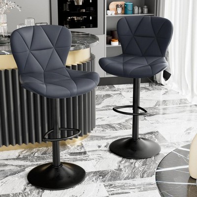 Dexmalle Modern Faux Leather Upholstered Swivel Bar Stools,Grey