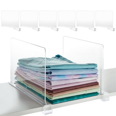 Image of Juvale 6 Pack Clear Plastic Shelf Dividers for Closet Organizers Shelves Storage 8.25 x 11 in
