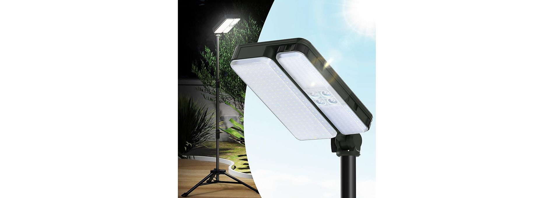 KTMBDW Rechargeable 10000lm Camping Light with Stand 6 ft Max Height, Cordless Work Light with 2 LED Lamp Heads, Camping Work Light