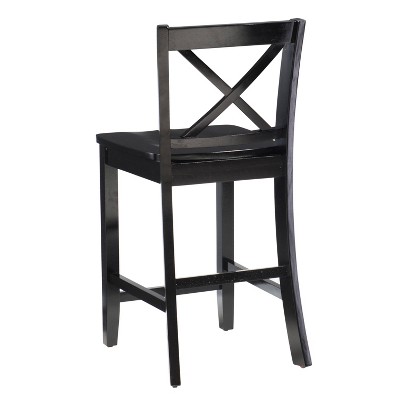 24" Black Mahogany Wood X-Back Counter Stool