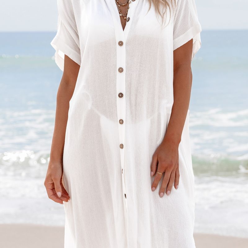 Women's Collared Button Up Cover-Up Dress - Cupshe, 3 of 6