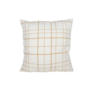 18X18 Inch Hand Woven Modern Plaid Pillow Tan Cotton With Polyester Fill - Foreside Home & Garden - 1 of 4