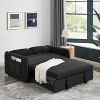 MAYEERTY 55" Modern Convertible Sofa Bed Velvet Loveseat 2 Pockets Pull Out Bed 2 Pillows Adjustable Backrest Grid Arms - 2 of 4