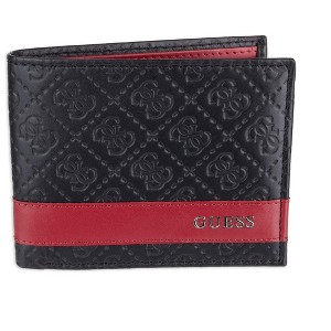 Men's Leather Slim Bifold Wallet, Black/Red, One Size - 1 of 4