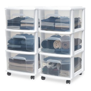 Homz Plastic 3 Drawer Medium Storage Tower, Clear Drawers/White