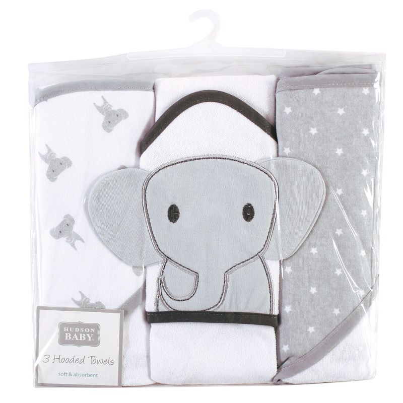 Hudson Baby Unisex Baby Cotton Rich Hooded Towels, Modern Elephant, One Size, 3 of 7