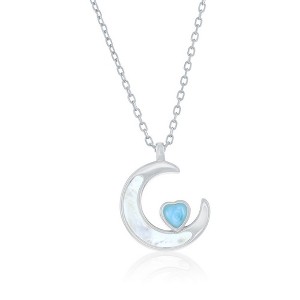 Caribbean Treasures Sterling Silver, MOP Crescent Moon & Larimar Heart Necklace - Silver - 16+2 Inch - 1 of 2