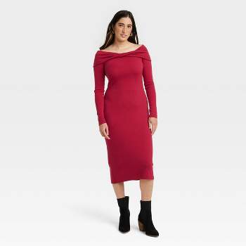 Women's Long Sleeve Midi Bodycon Dress - Universal Thread™ Ruby Red XL