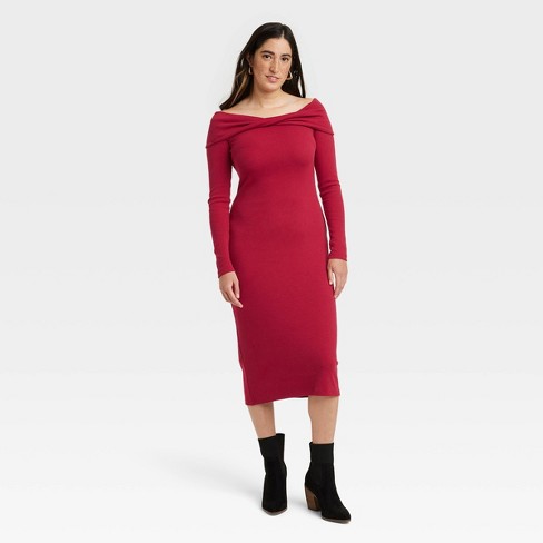 Women's Long Sleeve Midi Bodycon Dress - Universal Thread™ Ruby Red M ...