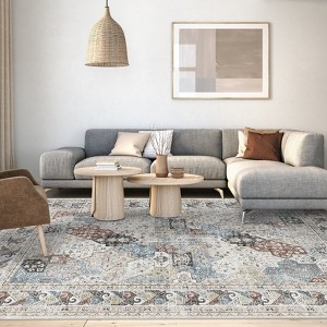 Large Washable Rug Non Slip Living Room Rug Vintage Floral Distressed Rug - 1 of 4