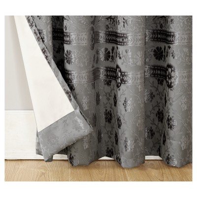 Gray Velvet Medallion Blackout Grommet Curtain Panel