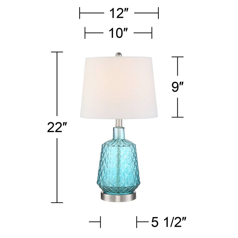 360 Lighting Ronald Modern Coastal Accent Table Lamp 22" High Blue Textured Glass Nickel Pole White Drum Shade for Bedroom Living Room Nightstand, 4 of 8