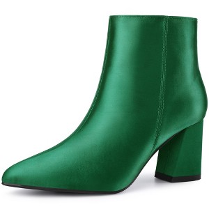 Perphy Women's Pointed Toe Zip-Up Satin Block Heel Ankle Boots - 1 of 3