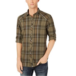I.N.C International Concepts Mens Plaid Button Up Shirt, Green, Small - 1 of 1