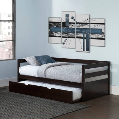 Twin Brown Pine Wood Daybed with Trundle