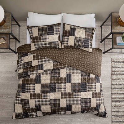 Black//Brown Madison Park Timber 3 Piece Reversible Printed Coverlet Set Full//Queen