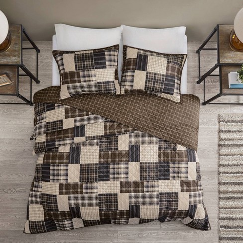 Hilltop Full Queen 3pc Reversible Print Coverlet Set Black Brown