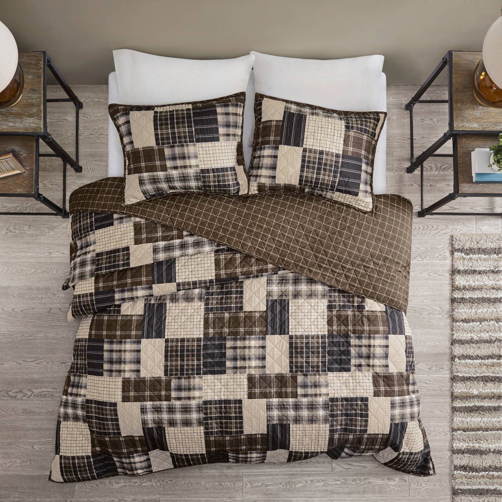 UPC 086569143532 product image for 3pc Full/Queen Hilltop Reversible Coverlet Set Black/Brown: Madison Park, Microf | upcitemdb.com