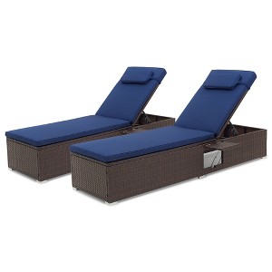 Tangkula 2PCS Chaise Lounge w/ 6-level Backrest Comfy Seat Cushion & Headrest Patio - 1 of 4