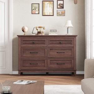 Acekool 47" 6 Drawer Dresser, Modern Textured Storage Chest, Wide Wooden Organizer for Bedroom Living Room Entryway - 1 of 4