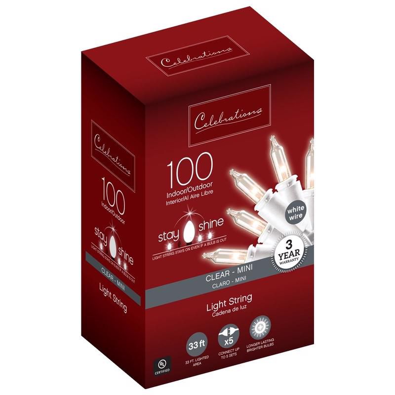 Celebrations Stay Shine Incandescent Mini Clear/Warm White 100 ct White String Christmas Lights 33 ft., 1 of 2